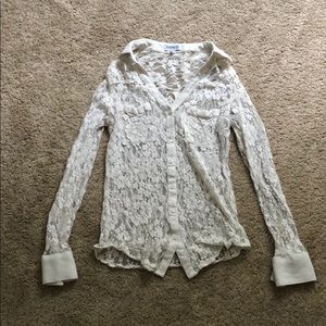 Lace button down top